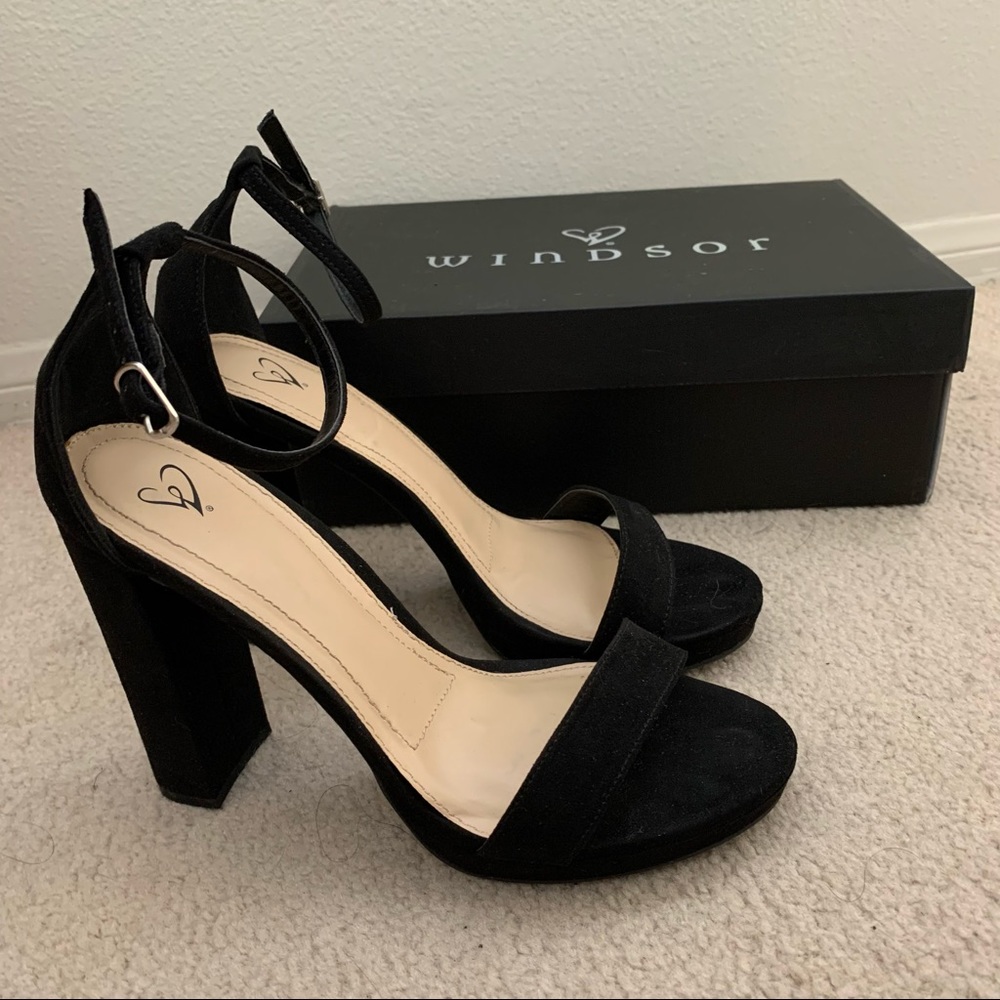 Windsor black suede open toe lheels